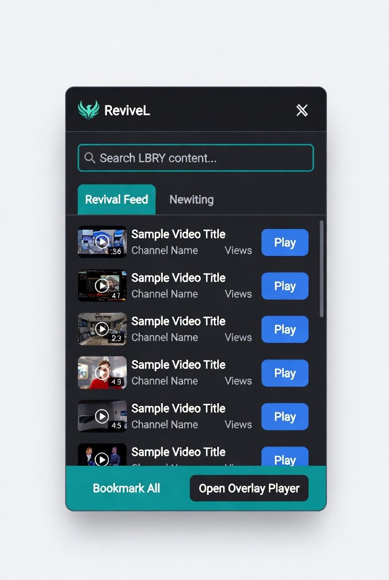 ReviveL extension popup preview — premium dark UI
